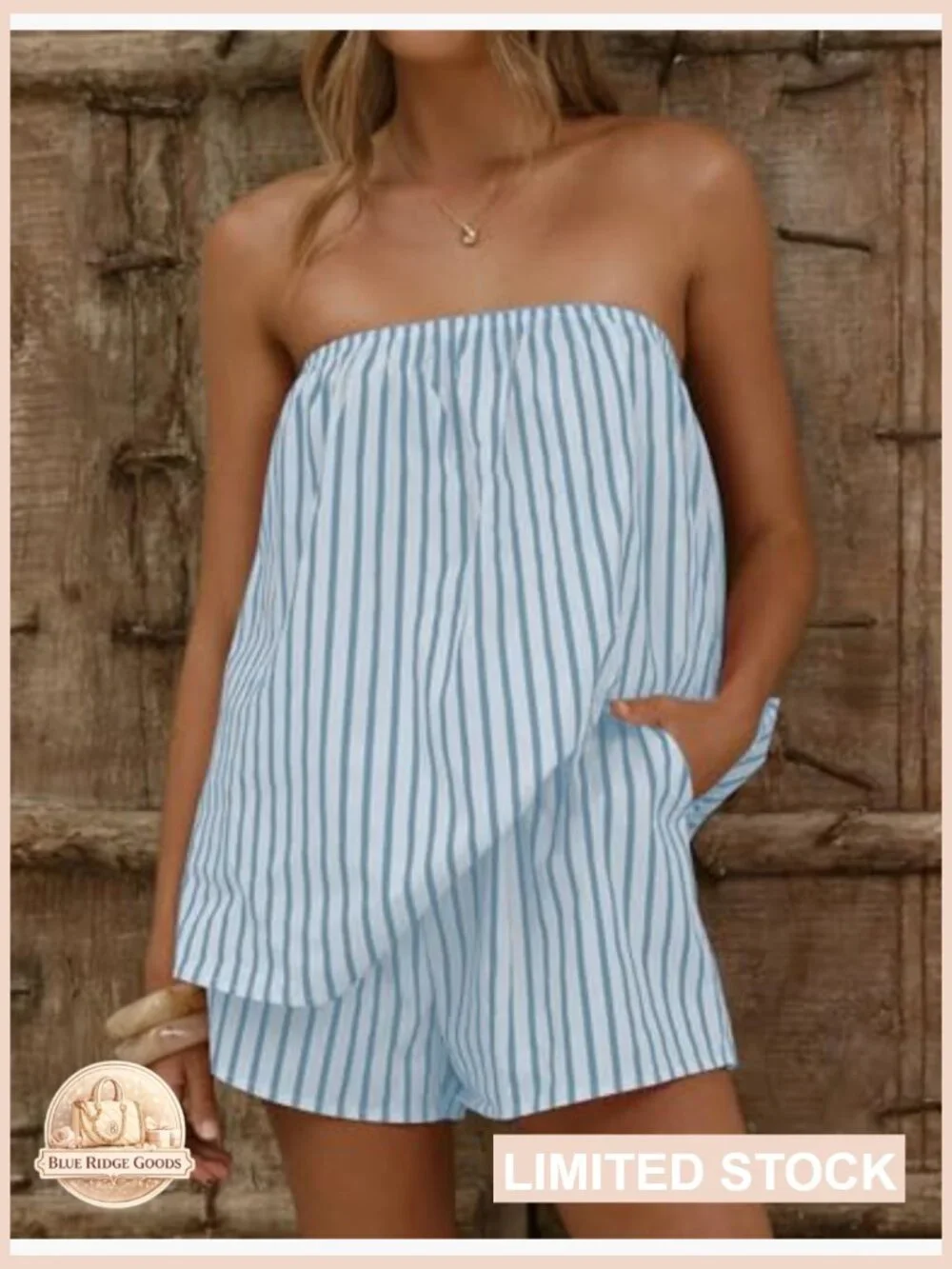 Two Piece Striped Shorts Set Strapless Tube Top Matching Y2K Backless Lounge